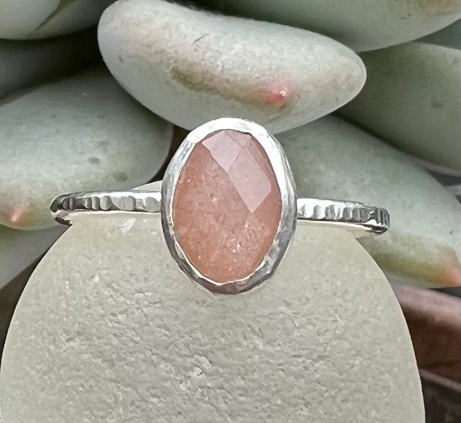 Peach Moonstone Stacker Ring, various sizes available