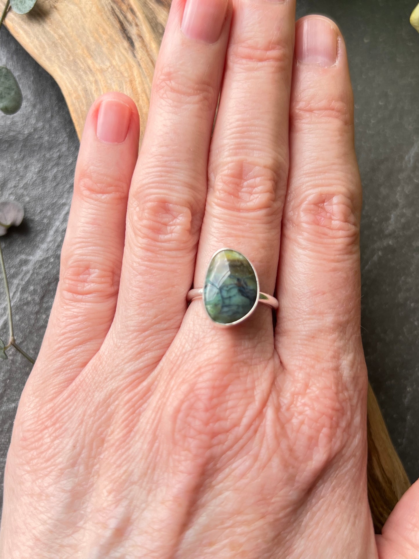 Opalised Wood Silver Ring