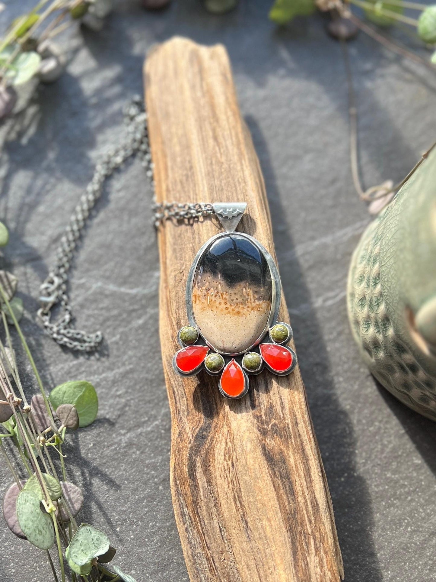 Root Plume Agate Pendant