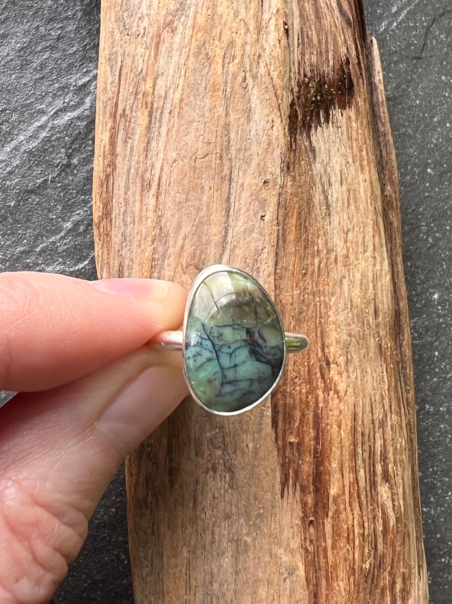 Opalised Wood Silver Ring
