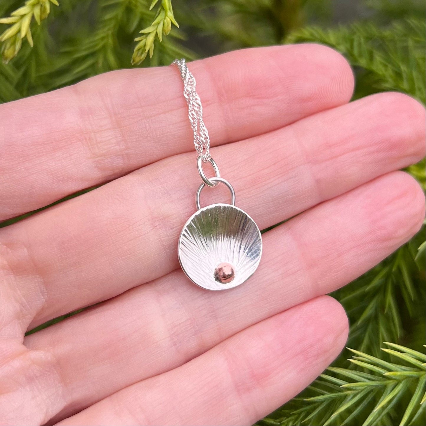 Sterling Silver and Copper Oyster Pendant