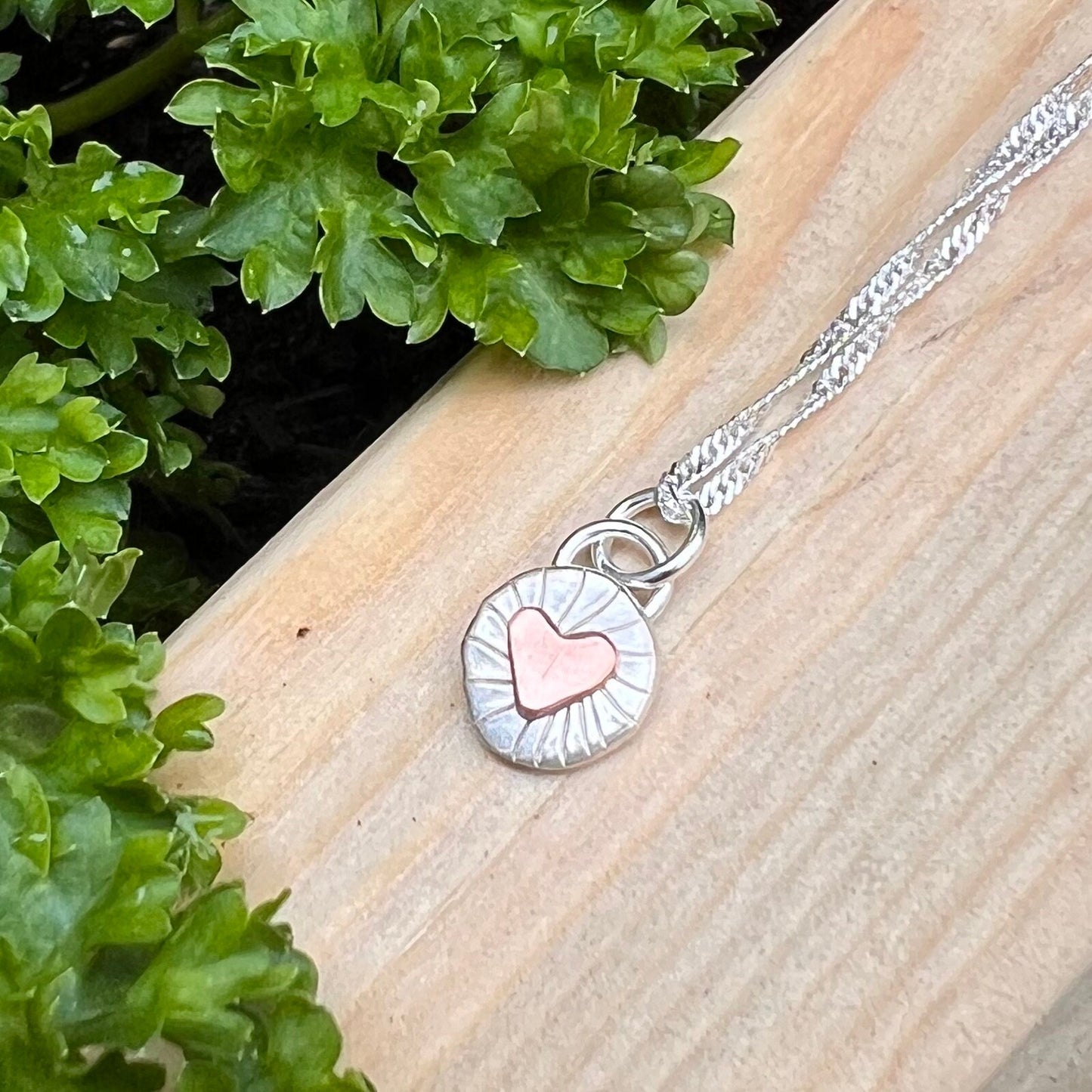 Sunburst Copper Heart Pendant