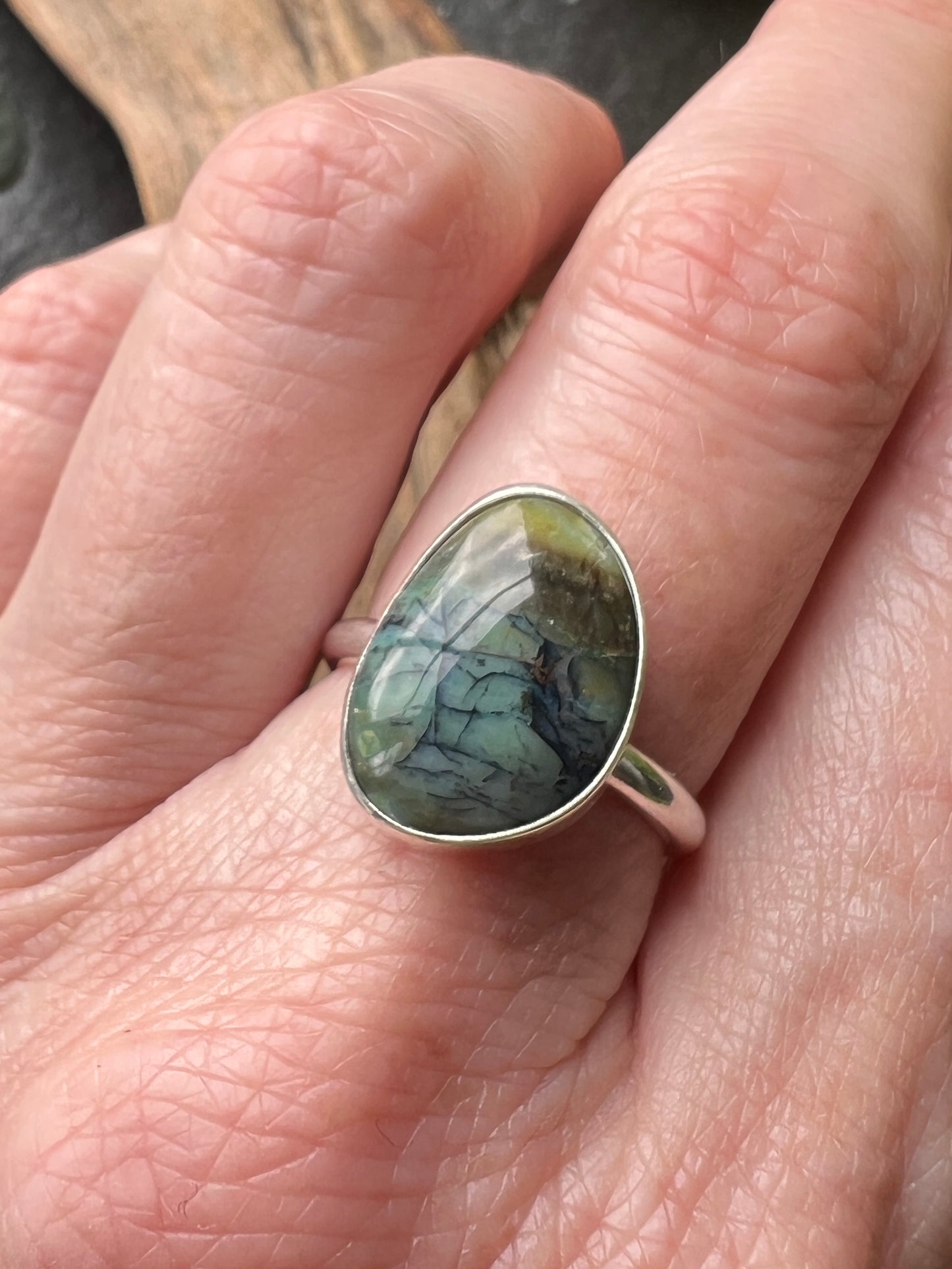 Opalised Wood Silver Ring