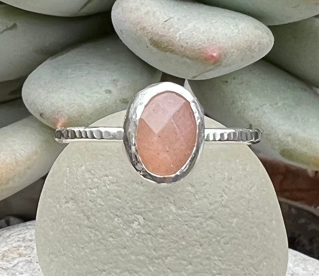 Peach Moonstone Stacker Ring, various sizes available