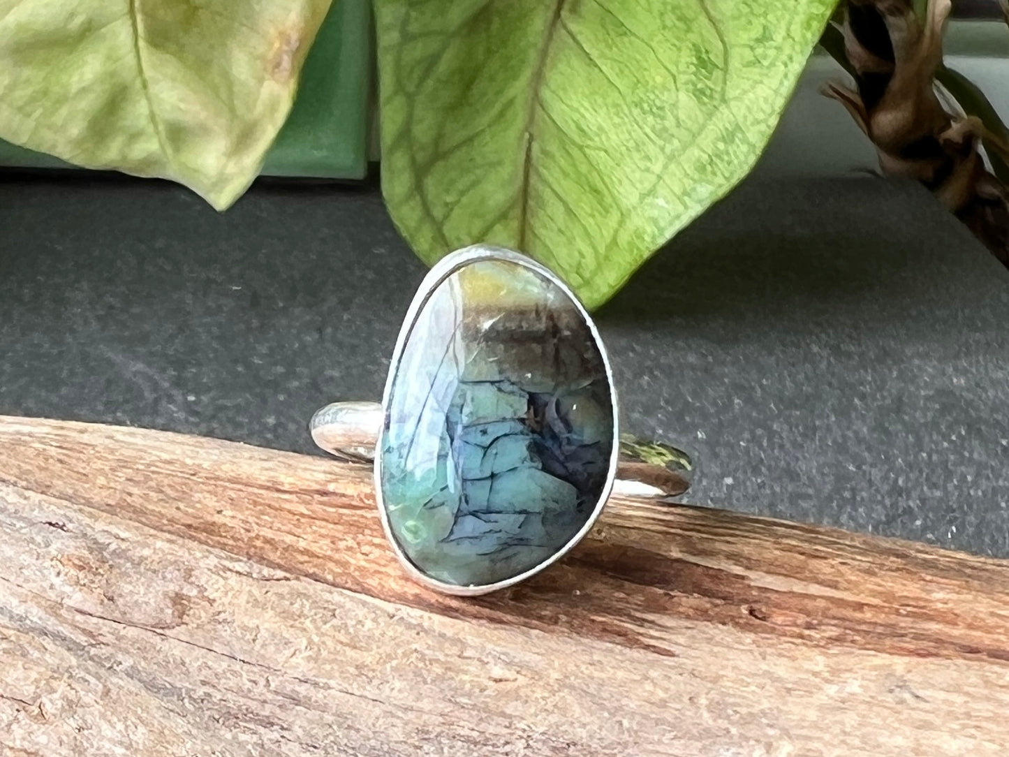 Opalised Wood Silver Ring