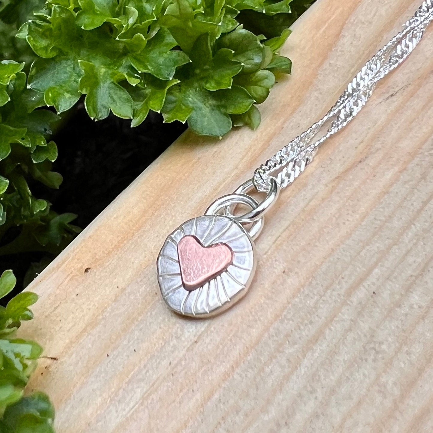 Sunburst Copper Heart Pendant