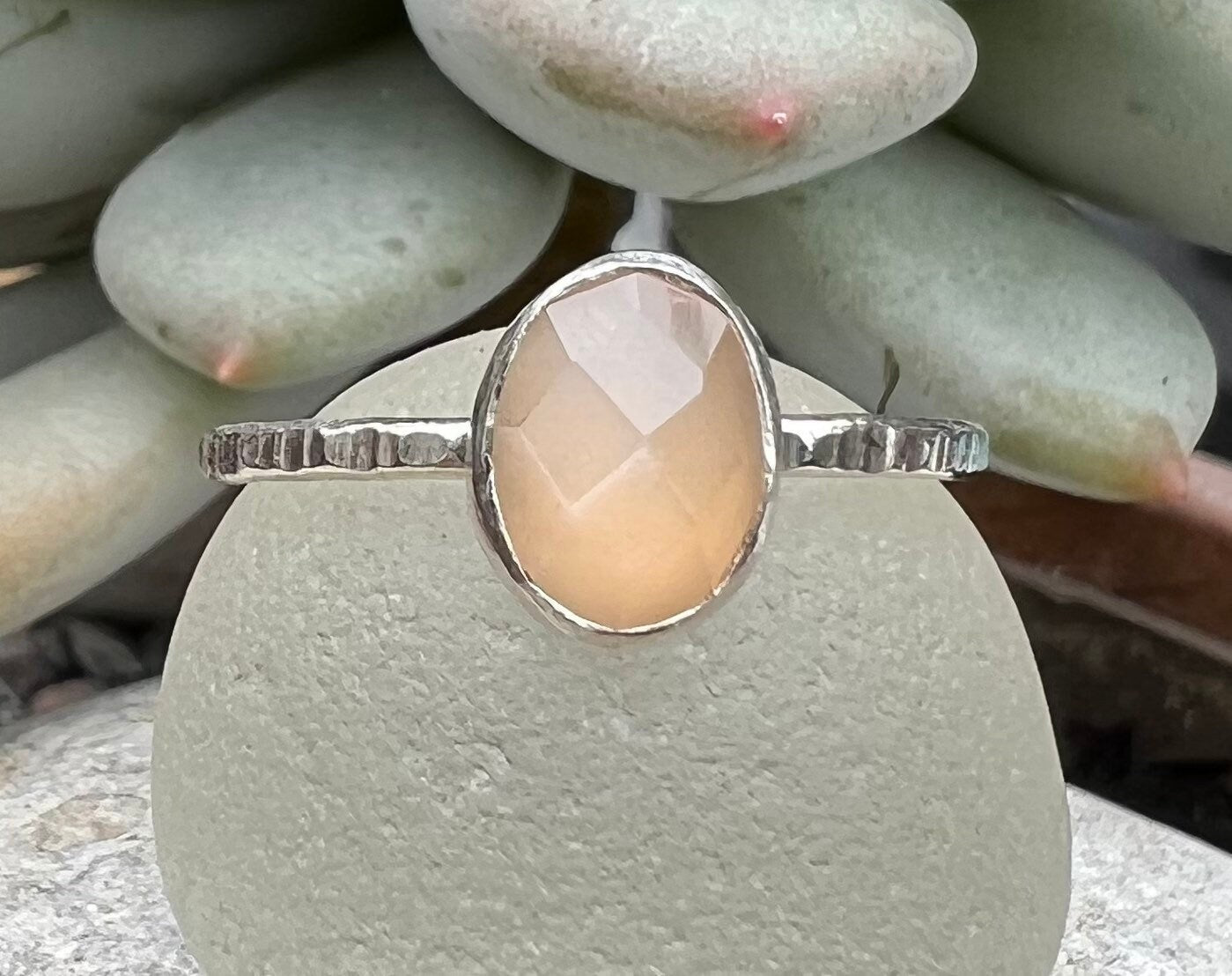 Peach Moonstone Stacker Ring, various sizes available