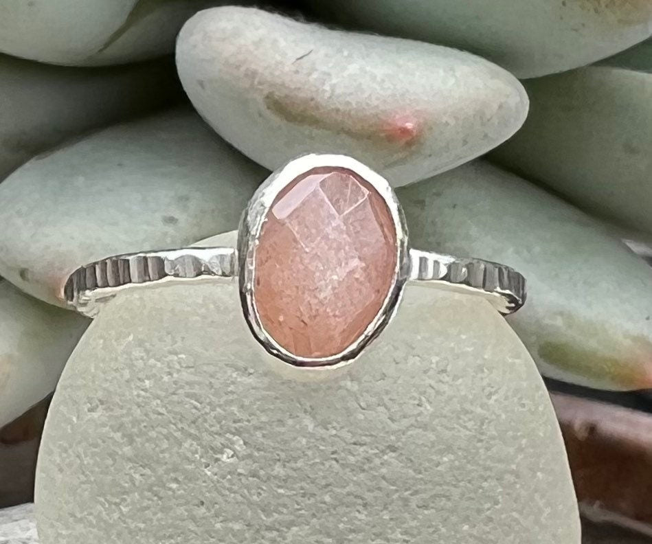 Peach Moonstone Stacker Ring, various sizes available