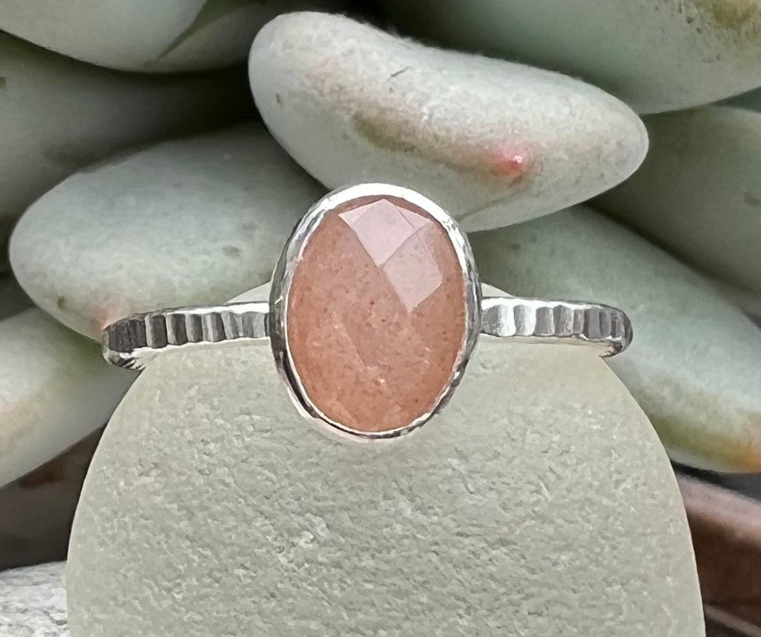 Peach Moonstone Stacker Ring, various sizes available
